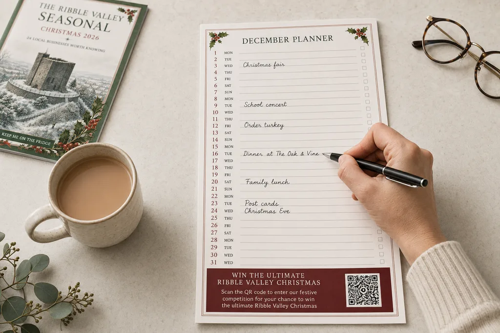A reader writing dates onto the December planner